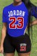 Blue Casual Print Letter O Neck Short Sleeve Two Pieces