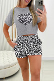 White Casual Print Patchwork Draw String Pocket O Neck Short Sleeve Two Pieces