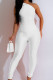 White Street Solid Patchwork Oblique Collar Skinny Jumpsuits