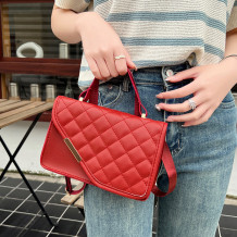 Red Daily Plaid Rhombic Patchwork Zipper Bags