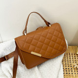 Brown Daily Plaid Rhombic Patchwork Zipper Bags