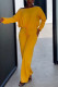 Yellow Street Solid Patchwork Draw String Oblique Collar Loose Jumpsuits