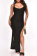 Black Sexy Solid Patchwork High Opening U Neck Long Dresses
