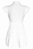 White Sweet Solid Patchwork Buckle Turndown Collar A Line Dresses