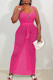 Rose Red Sexy Celebrities Solid Bandage Hollowed Out Patchwork Slit Swimwears Cover Up
