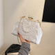 Cream White Vintage Elegant Flowers Pearl Fold Bags