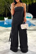 Black Street Solid Patchwork Pocket Spaghetti Strap Loose Jumpsuits