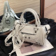 Cream White Vintage Solid Rivets Zipper Bags