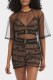 Khaki Sexy Character Print Letter O Neck Short Sleeve Three Pieces