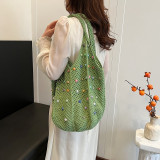 Khaki Daily Patchwork Pearl Weave Bags