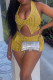 Yellow Sweet Patchwork Draw String Pocket Halter Sleeveless Two Pieces