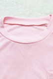 Pink Sweet Solid Patchwork Pocket O Neck Straight Dresses