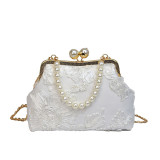 Cream White Vintage Elegant Flowers Pearl Fold Bags