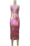 Colour Sexy Gradient Bronzing Patchwork Slit Strapless Strapless Dresses
