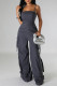 Grey Street Solid Patchwork Pocket Spaghetti Strap Loose Jumpsuits