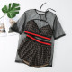 Black Sexy Letter Print Bandage See-through O Neck Short Sleeve Three Pieces