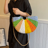 khaki Brown Daily Color Block Patchwork Weave Bags