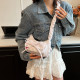 White Daily Patchwork Draw String Zipper Bags