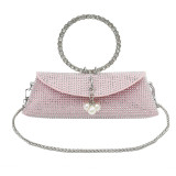 Pink Elegant Formal Solid Chains Pearl Rhinestone Bags
