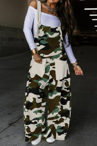 Army Green Elegant Camouflage Print Patchwork Pocket Plus Size Jumpsuits