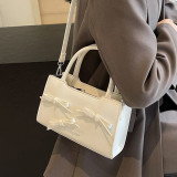 Cream White Sweet Simplicity Solid With Bow Contrast Bags