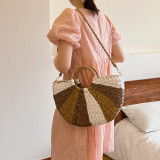 khaki Brown Daily Color Block Patchwork Weave Bags