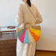khaki Brown Daily Color Block Patchwork Weave Bags