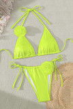 Fluorescent Green Sportswear Flowers Bandage Patchwork Swimwears(With Paddings)