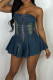 Blue Street Solid Patchwork Cross Straps Strapless Strapless Dresses