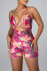 Red Sexy Print Bandage Patchwork Backless Halter Skinny Rompers