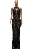 Black Celebrities Solid Hollowed Out Patchwork See-through Backless Swimwears Cover Up