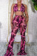 Purple Sexy Print Bandage Hollowed Out Patchwork V Neck Sleeveless Three Pieces