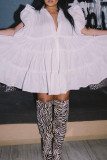 Pink Sweet Solid Patchwork Buckle Fold Shirt Collar Cake Skirt Dresses