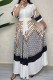 White Elegant Print Frenulum Letter Turndown Collar Shirt Dresses