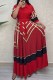 Red Elegant Print Frenulum Letter Turndown Collar Shirt Dresses