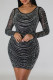 Black Elegant Patchwork Backless Hot Drill O Neck Wrapped Skirt Dresses