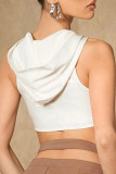 White Street Solid Hollowed Out Patchwork Hooded Collar Tops