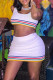 White Celebrities Striped Patchwork Contrast U Neck Sleeveless Two Pieces