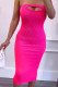 Rose Red Casual Solid Hollowed Out Patchwork Strapless Long Dresses