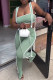 Green Sweet Patchwork Slit Strapless Sleeveless Two Pieces