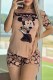Rose Gold Casual Character Print Letter O Neck Short Sleeve Two Pieces