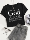 Black Casual Print Patchwork O Neck T-Shirts