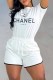 White Casual Print Letter O Neck Short Sleeve Two Pieces