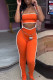 Tangerine Red Sweet Patchwork Slit Strapless Sleeveless Two Pieces