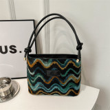 Deep Coffee Bohemian Vintage Print Ripple Bandage Contrast Bags