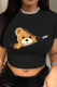 Black Casual Print Patchwork O Neck T-Shirts