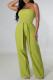 Green Casual Solid Bandage Patchwork Pocket Strapless Regular Jumpsuits