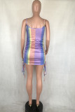 purple Fashion Sexy adult colour Off The Shoulder Sleeveless Slip Step Skirt Mini Patchwork Solid Draped Dresses