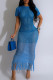 Blue Street Gradient Hollowed Out Patchwork See-through Swimwears Cover Up