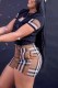 Black Casual Letter Striped Embroidered Patchwork O Neck Short Sleeve Two Pieces